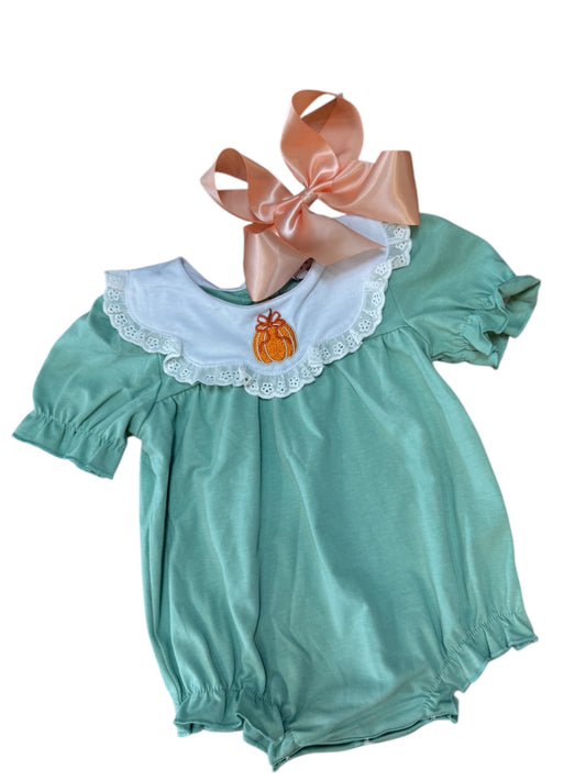 GREEN PUMPKIN BOW EMBROIDERY BUBBLE