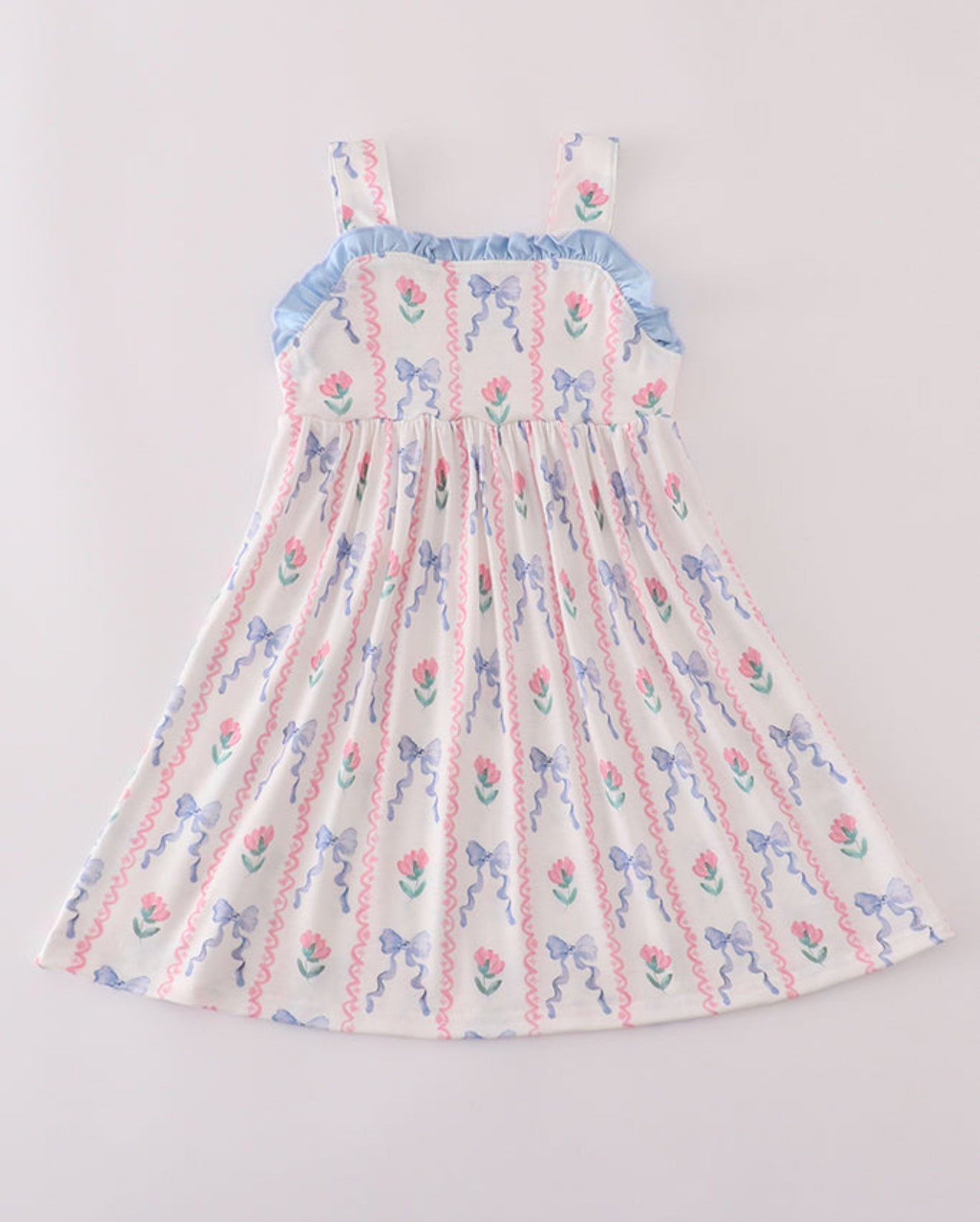 BLUE FLORAL BOW PRINT DRESS