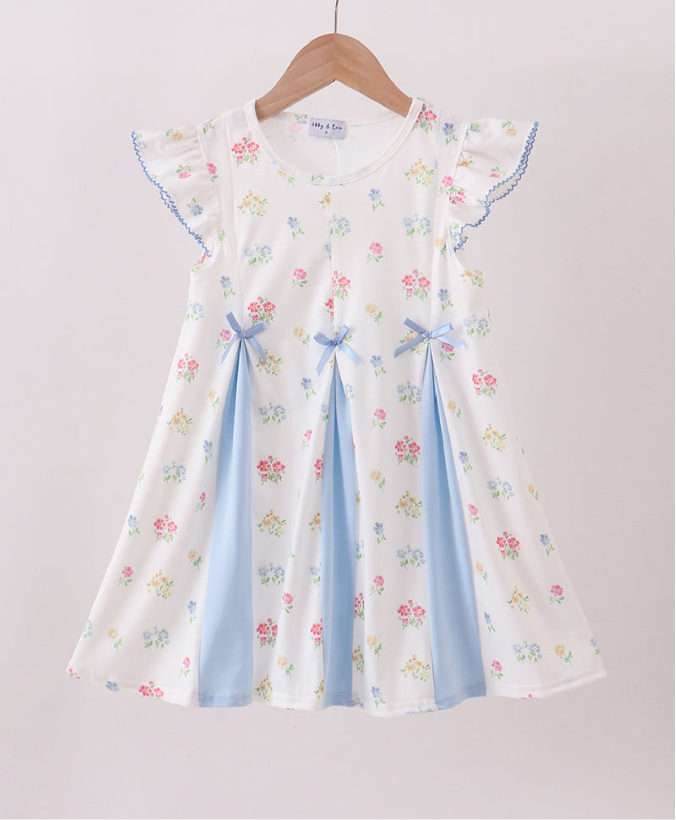 BLUE FLORAL BOW RUFFLE DRESS
