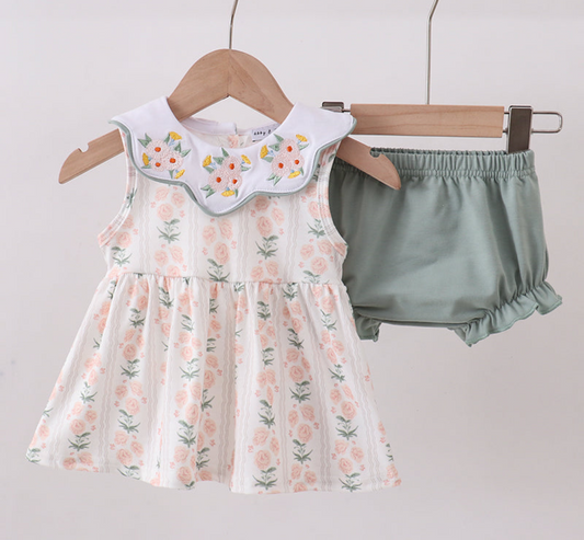 Sage floral ruffle BLOOMER SET