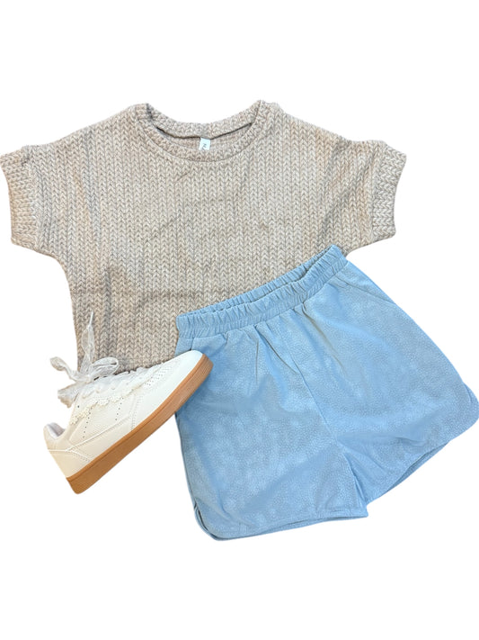Blue Faux Suede Jogger Shorts