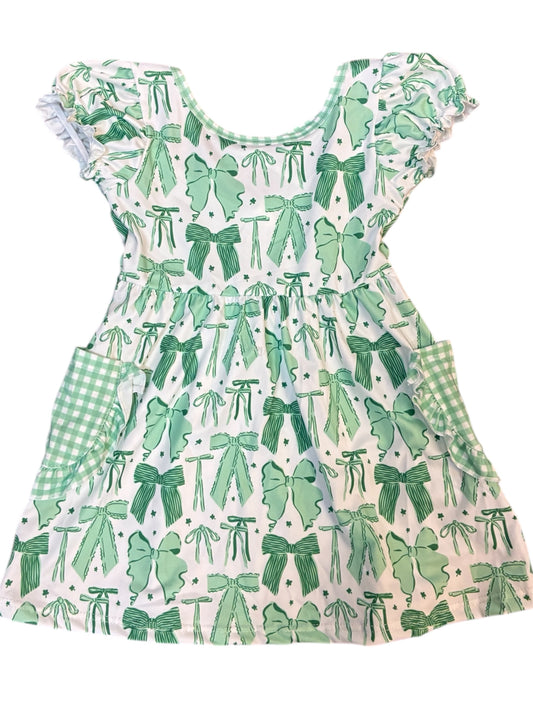 Green Bows Pockets Girls St Patrick's Dress