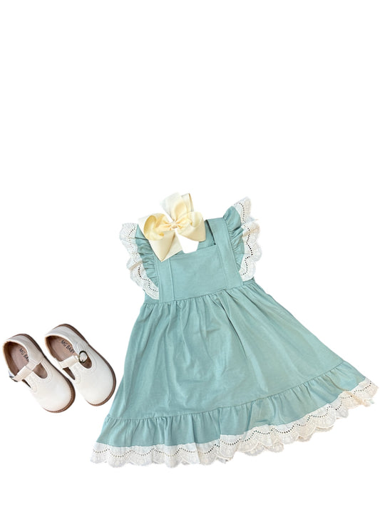 SAGE LACE RUFFLE DRESS