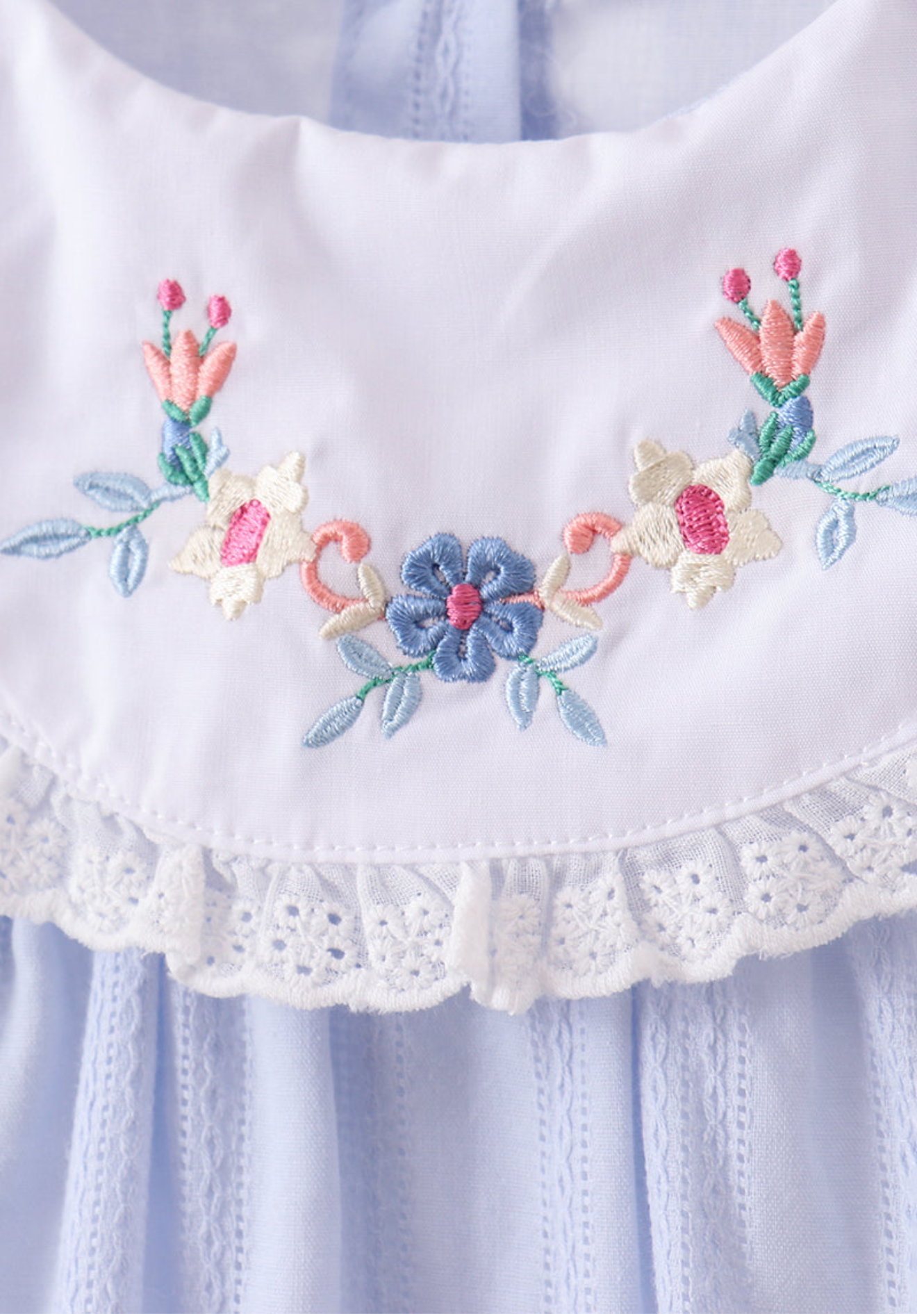 BLUE JACQUARD FLORAL EMBROIDERY DRESS