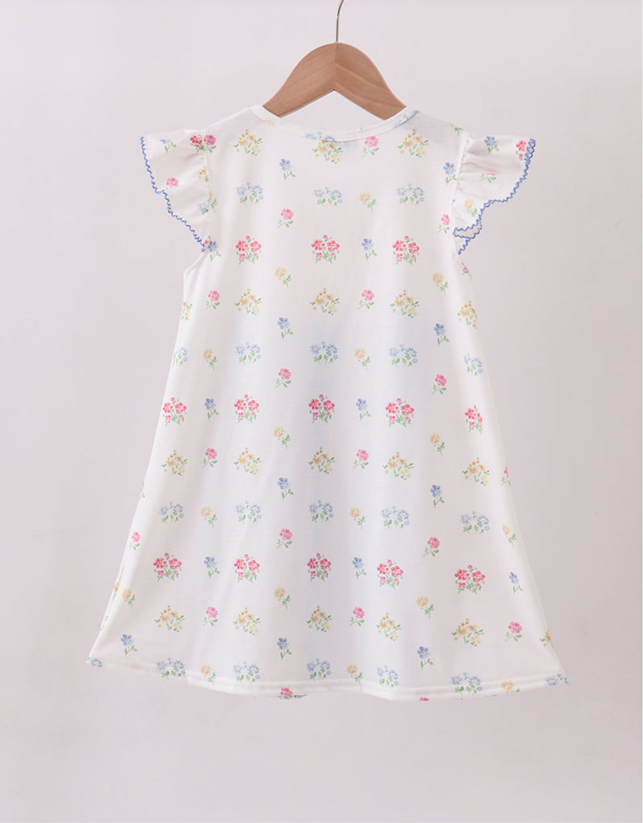 BLUE FLORAL BOW RUFFLE DRESS