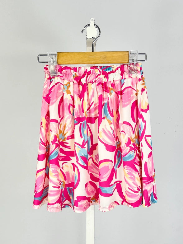 Girls Floral Skirt in Fuchsia