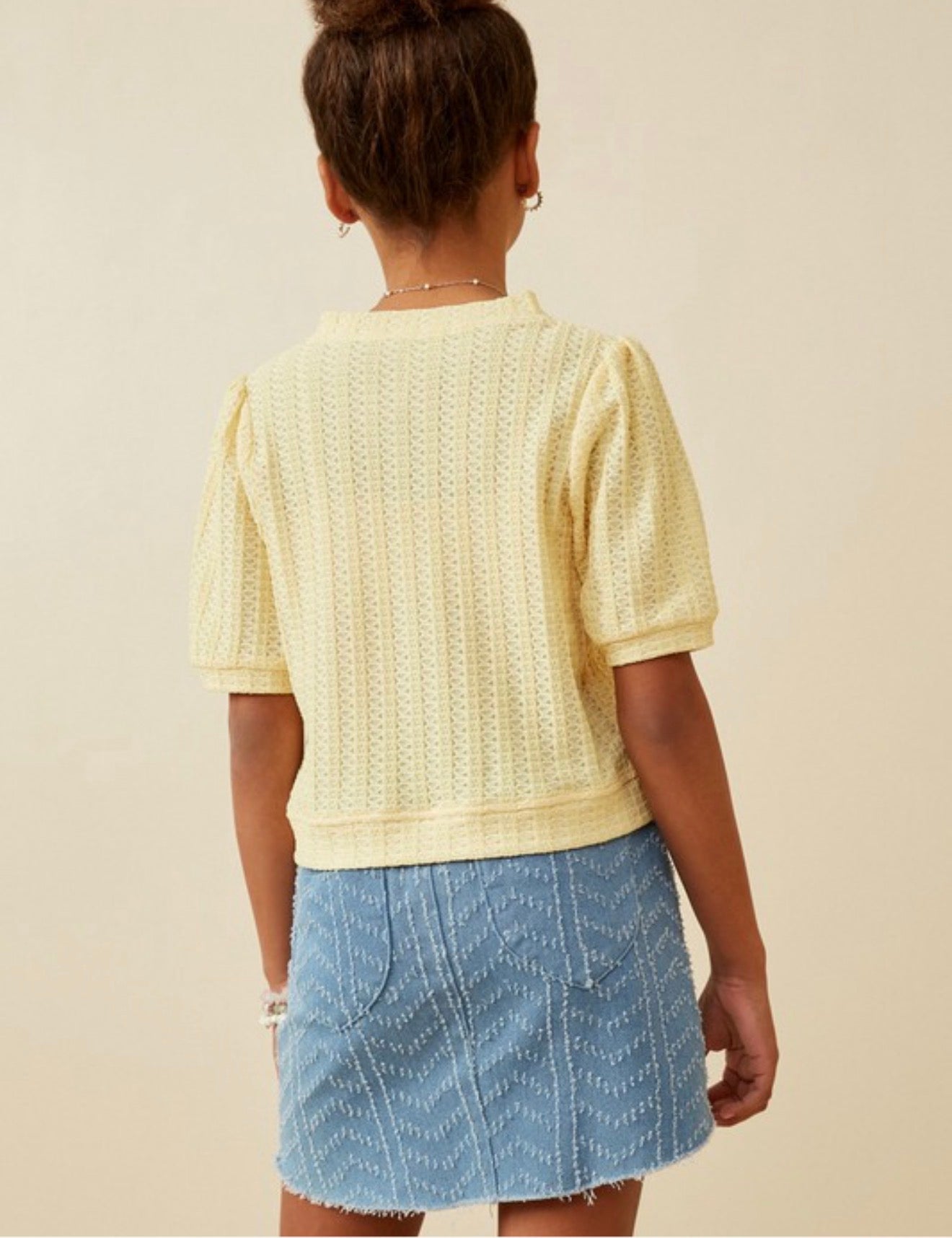 Girls knitted puff sleeve top in yellow
