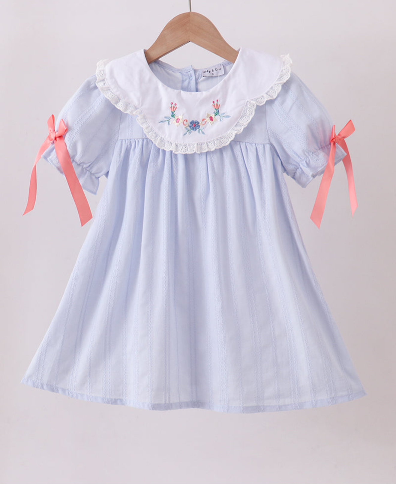 BLUE JACQUARD FLORAL EMBROIDERY DRESS