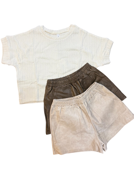 Brown Pleather Shorts