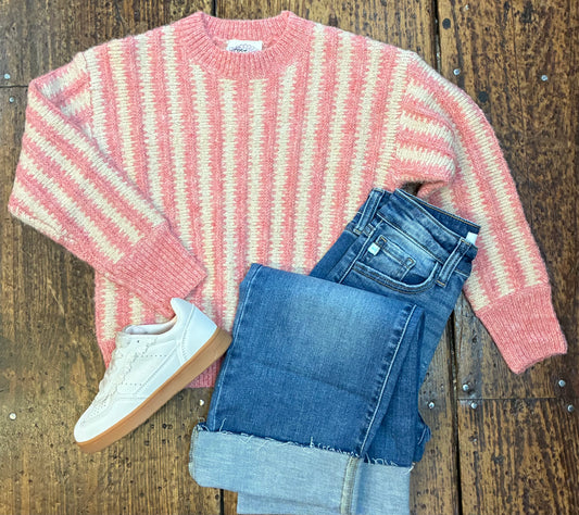 Textured Stripe crew neck sweater