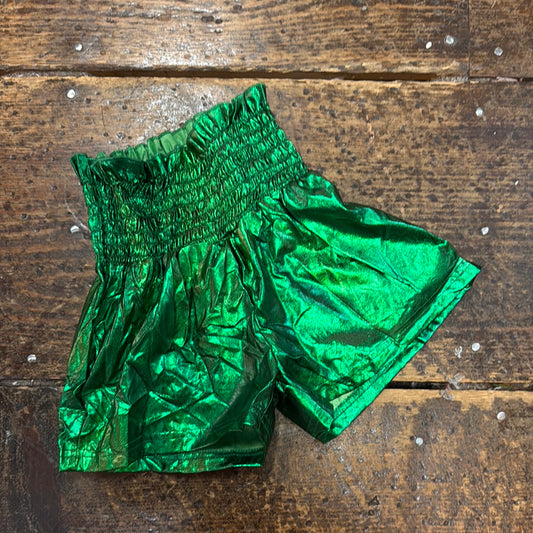 Green Metallic Swing Shorts