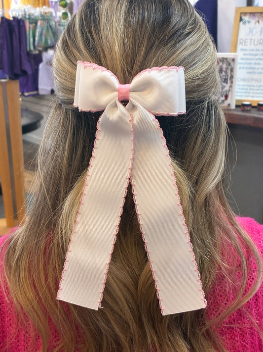 Double Ribbon White with pink stitching