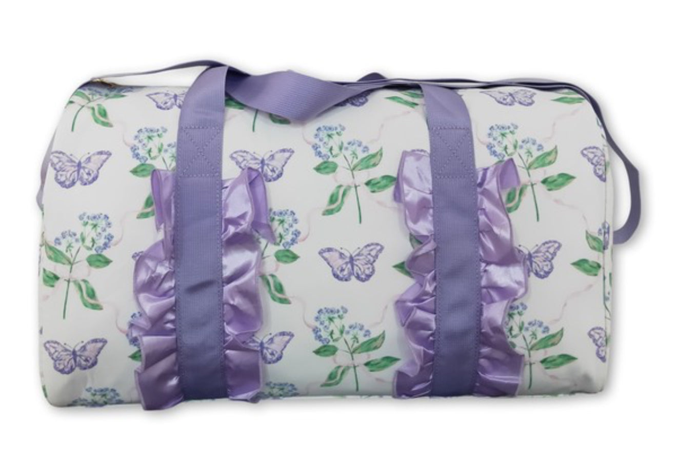 Lavender Ruffle Band Butterfly Duffel Bag