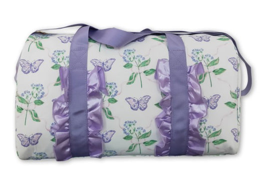 Lavender Ruffle Band Butterfly Duffel Bag