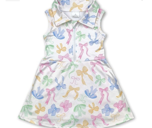 Sleeveless Colorful Bow Zip Girls Athletic Dress