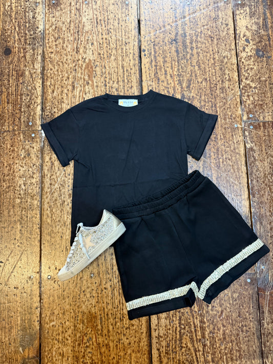 Game Day Gold Sequin Stripe Shorts in Black