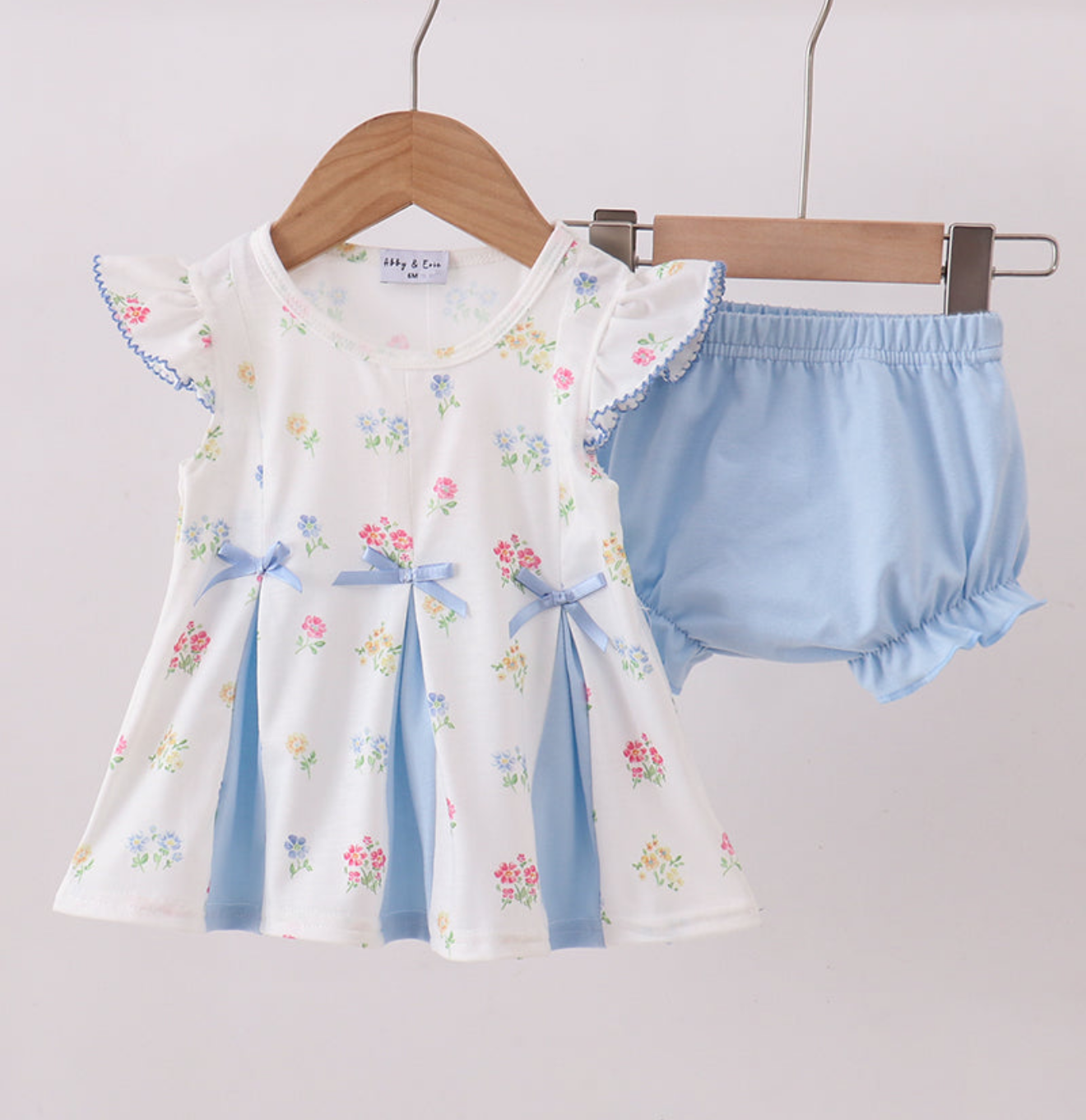 BLUE FLORAL BOW BLOOMER SET
