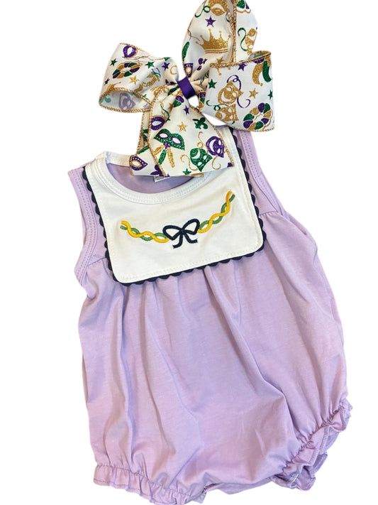 Sleeves Bow Embroidery Baby Mardi Gras Romper