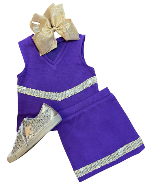 (Game Day Cheer Top with Gold Sequin Stripe in Purple