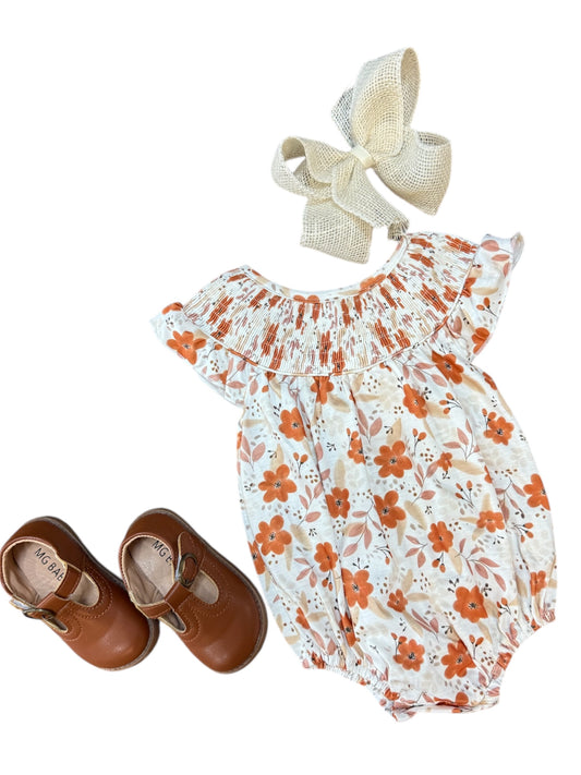 FALL FLORAL PRINT SMOCKED BUBBLE