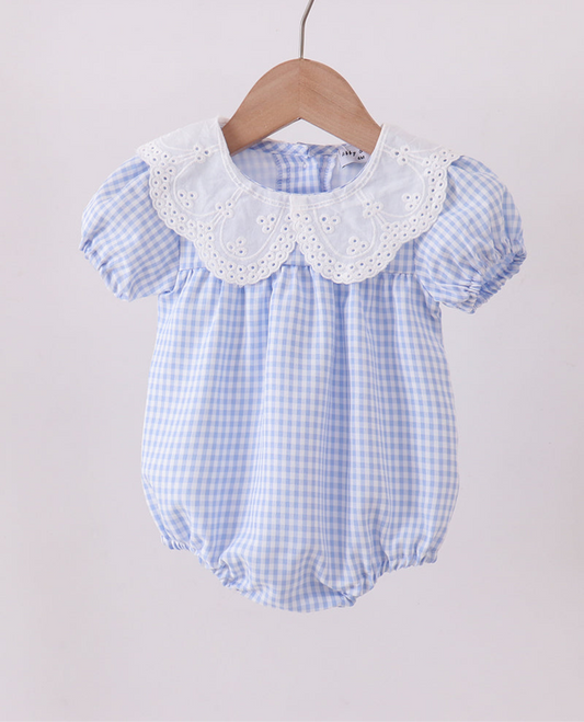 BLUE WOVEN LACE GINGHAM BUBBLE