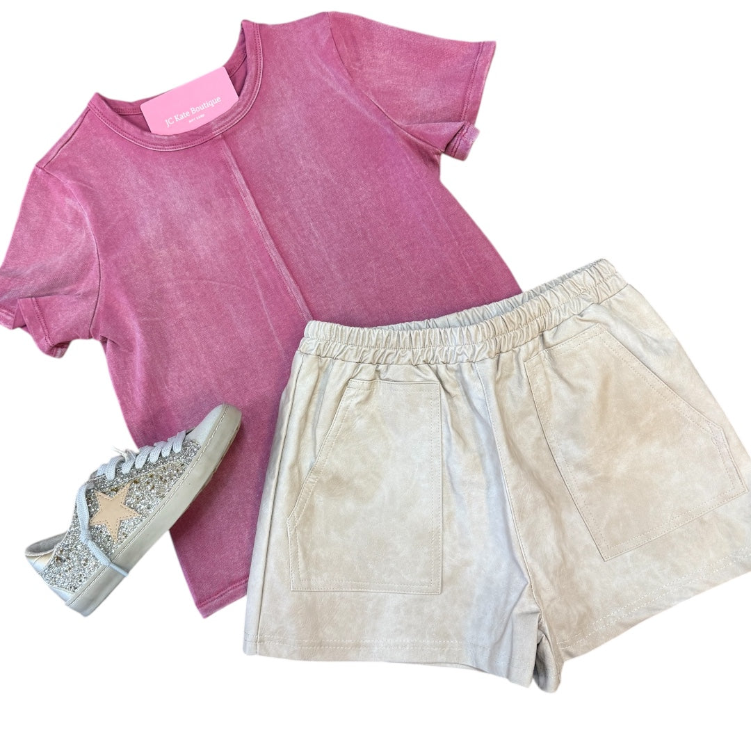 Girls Raw Edge Detail Washed Knit Top in Mauve