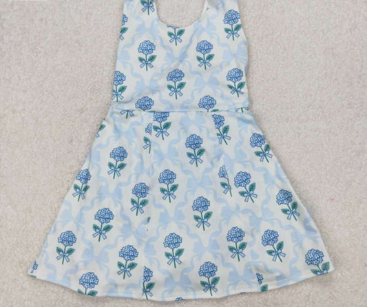 Light Blue Bow Floral Baby Girls Athletic Dress