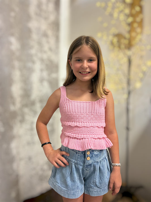 Ruffle Detail Sweater Tank Top in Pink