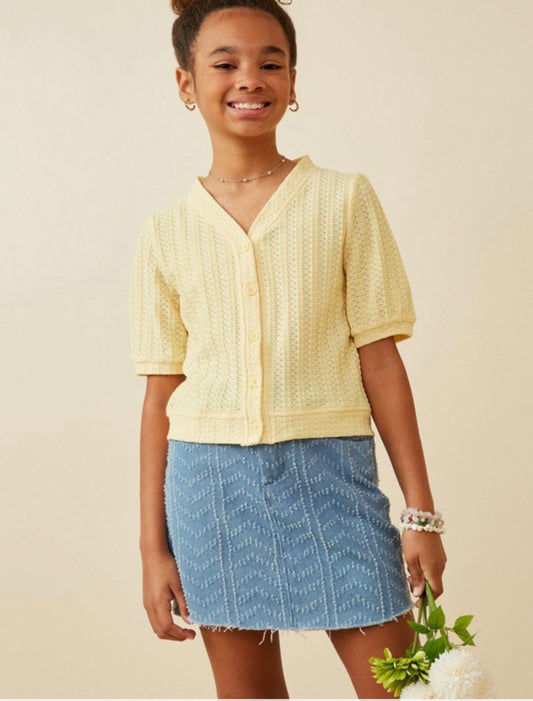 Girls knitted puff sleeve top in yellow