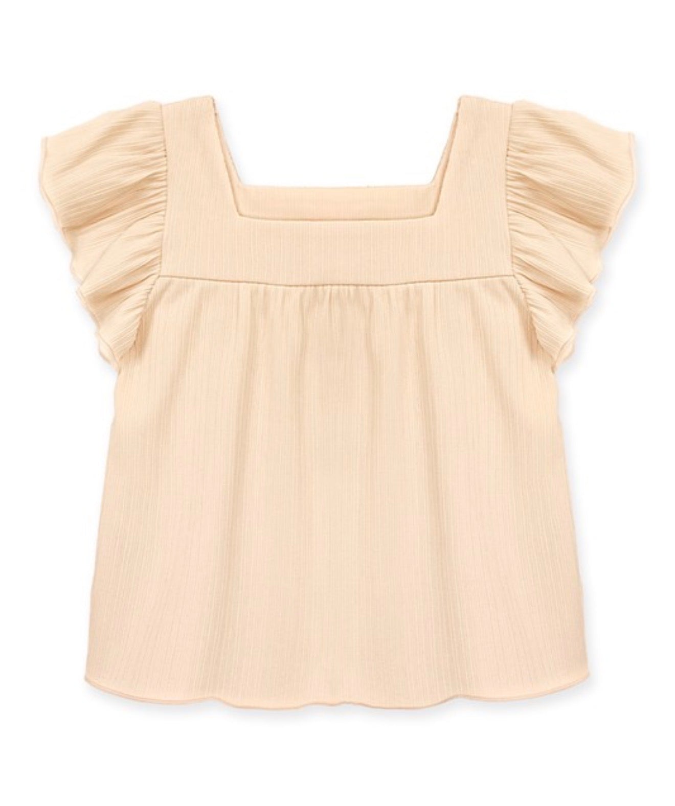 Girl's Fashion Top W/ Square Neck & Ruffle Sleeve in tan
