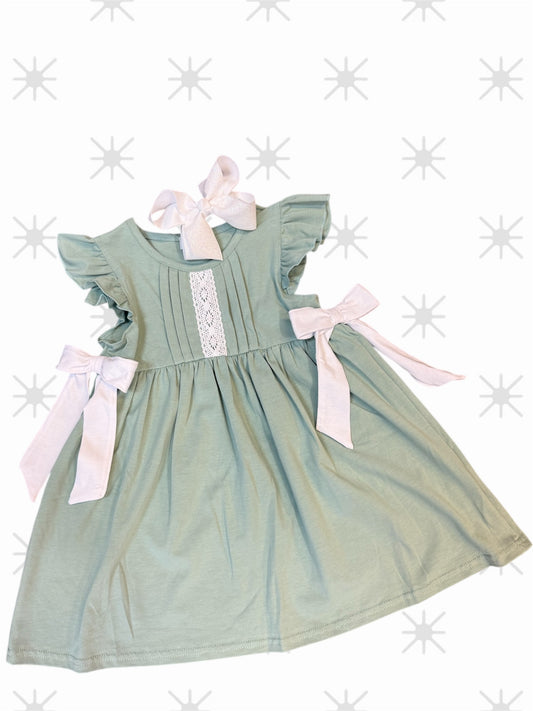 SAGE RUFFLE DRESS Cotton