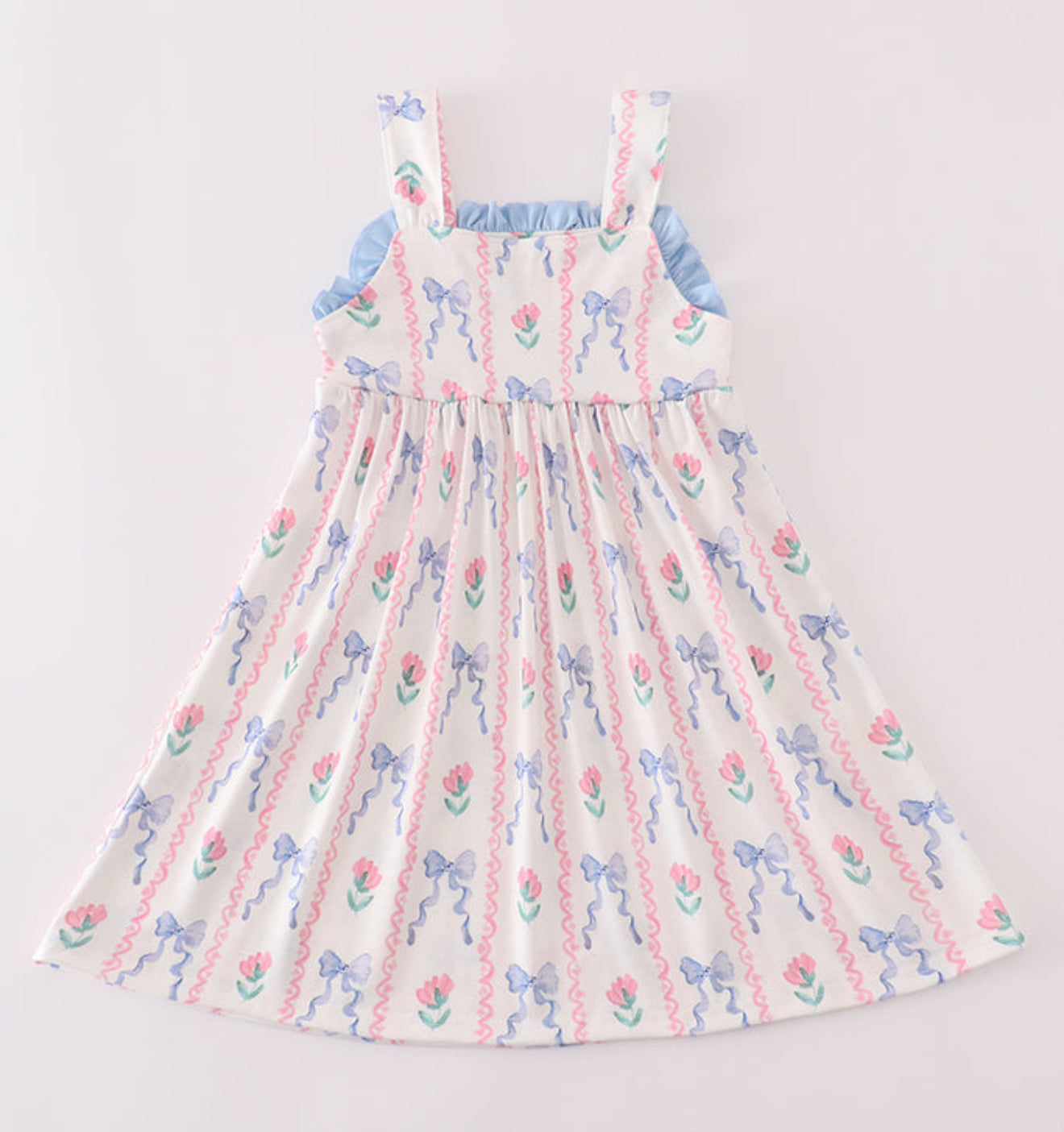 BLUE FLORAL BOW PRINT DRESS