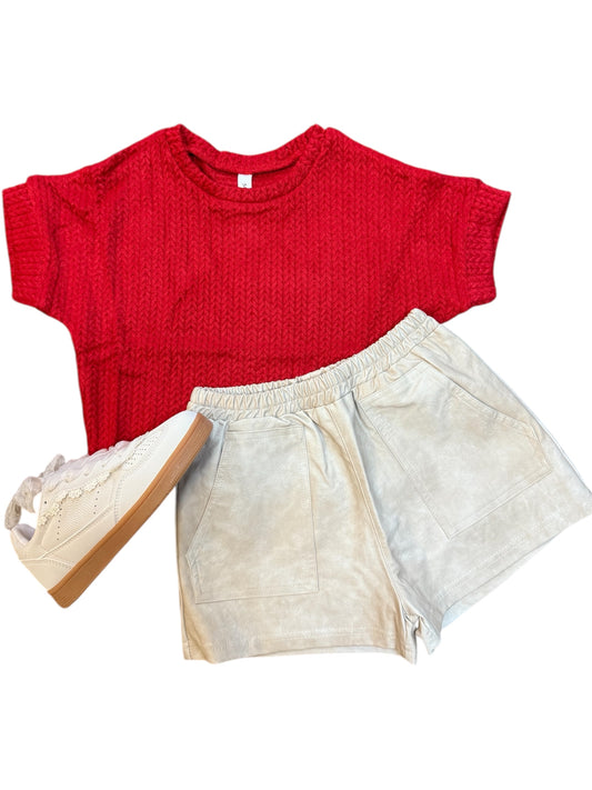 Beige Pleather Shorts
