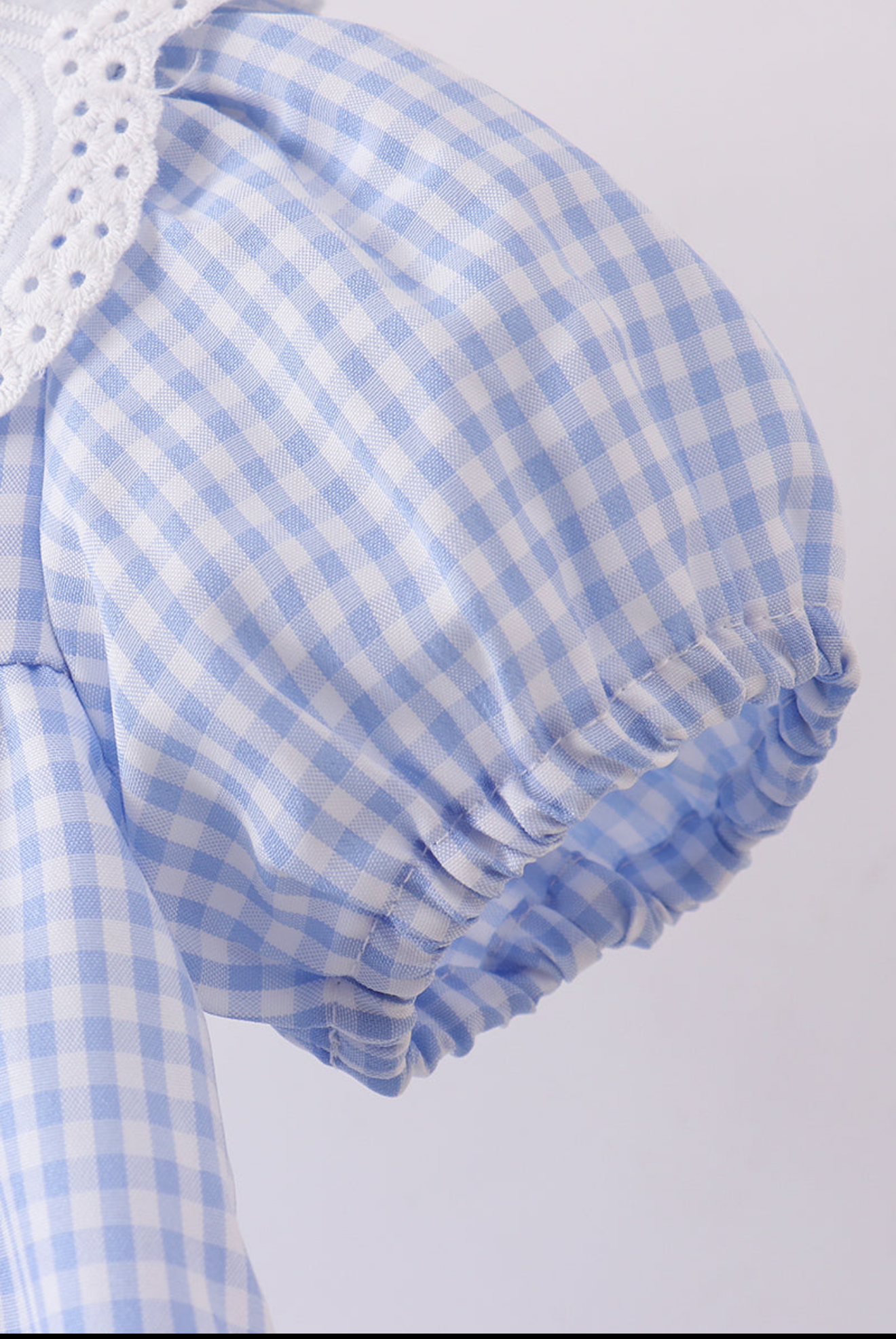 BLUE SCALLOPED COLLAR LACE GINGHAM RUFFLE DRESS