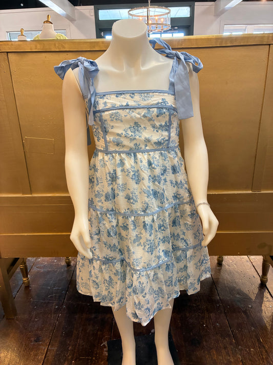 Contrast Shoulder ruffle with lace binding detail floral maxi