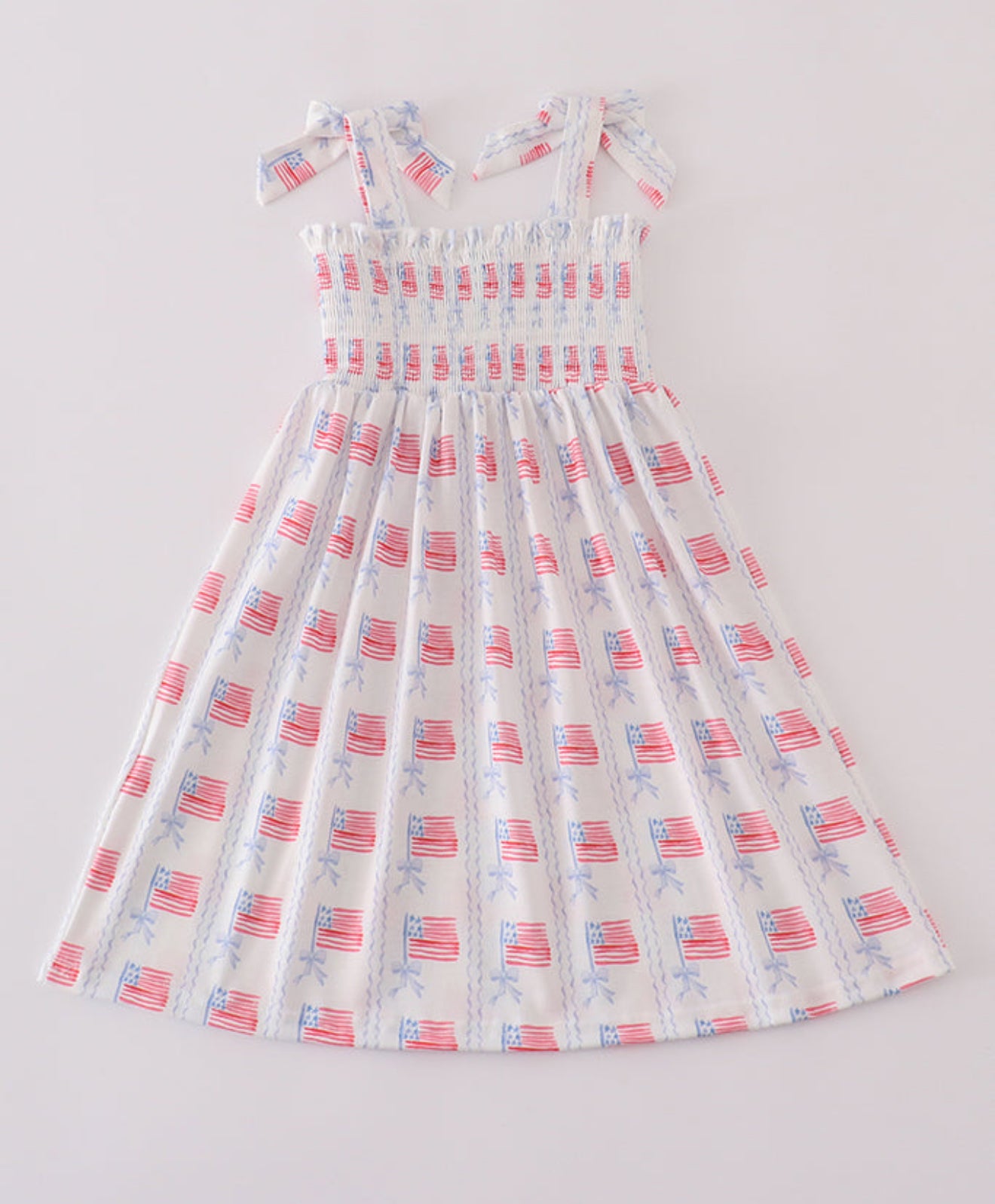 BOW EMBROIDERY SMOCKED DRESS