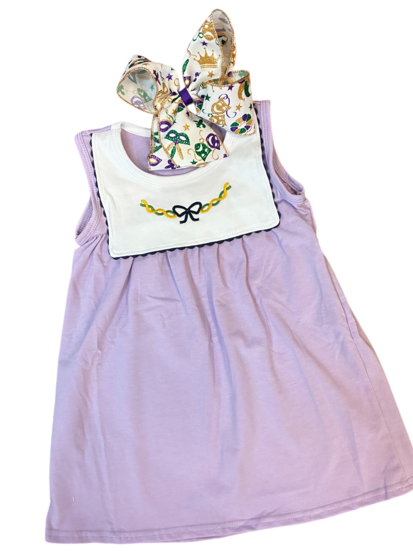 Purple Bow Embroidery Girls Mardi Gras Dress