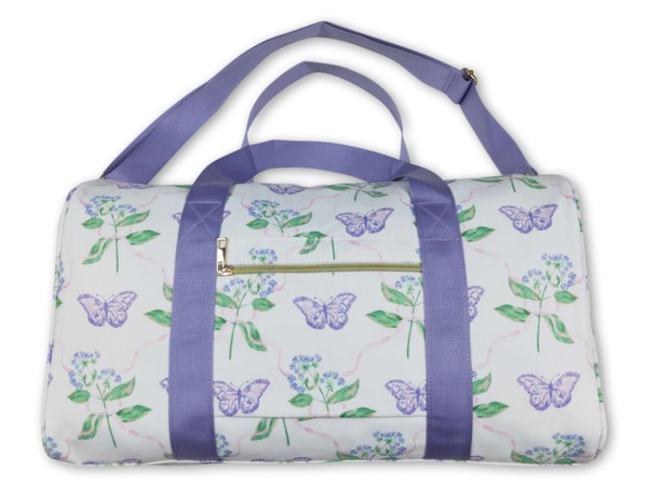 Lavender Ruffle Band Butterfly Duffel Bag