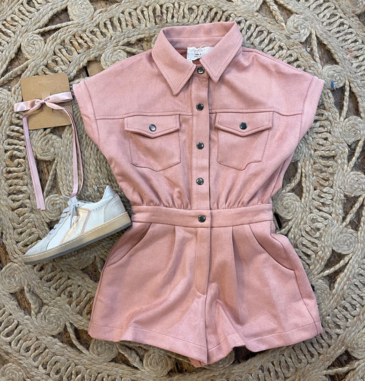 Rose Pink Suede Romper