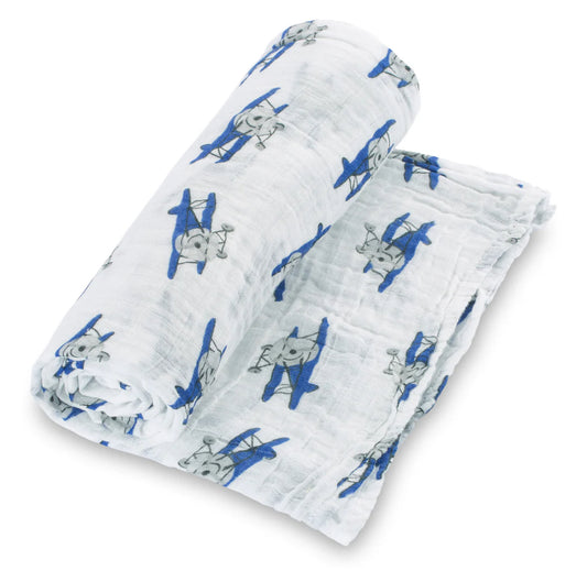 Up, Up, Up and Away Airplane Baby Muslin Swaddle Blanket