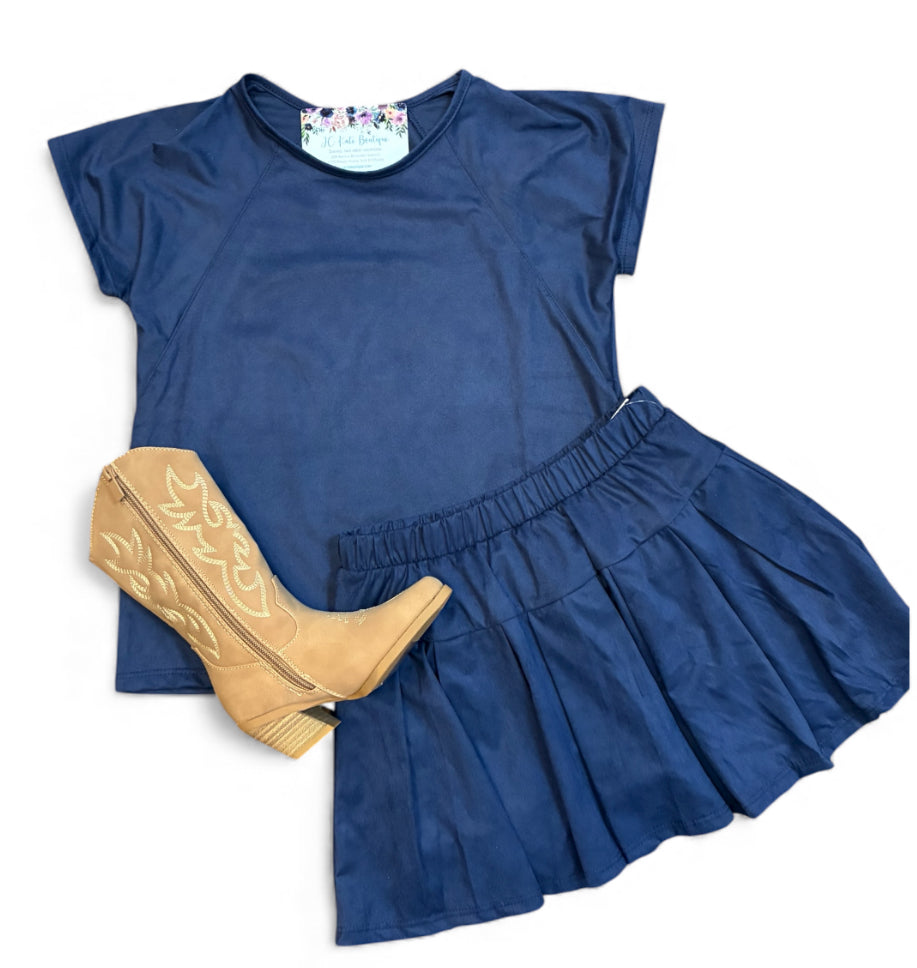 Navy Suede Skirt