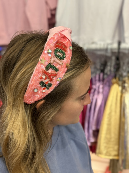 PINK HOLLY JOLLY SPARKLE CHRISTMAS HEADBAND