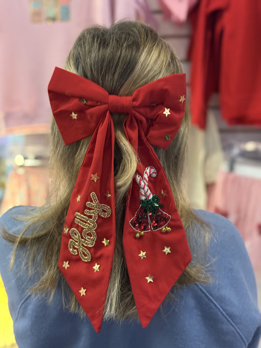 Holly JEWELED BOW BARRETTE HAIR CLIP Red