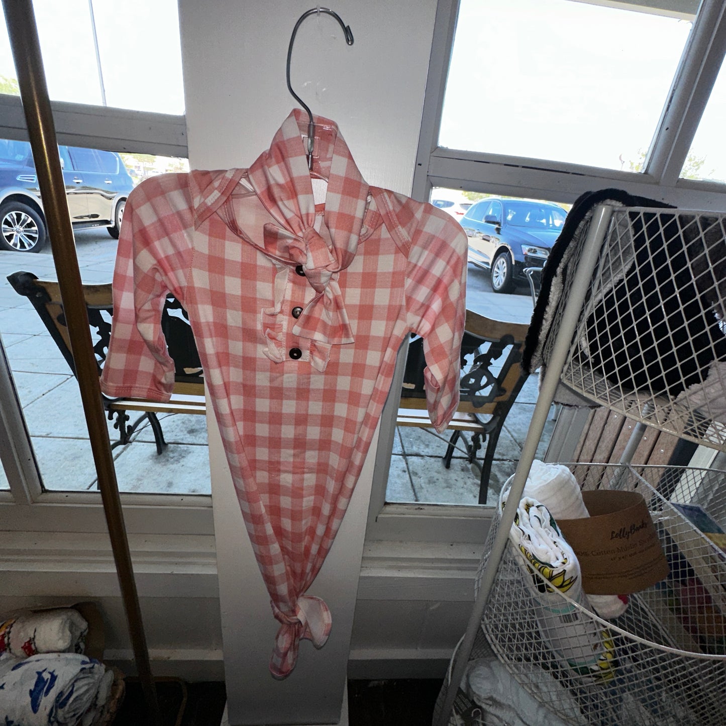 Pink and White Gingham Knotted Bow Gown