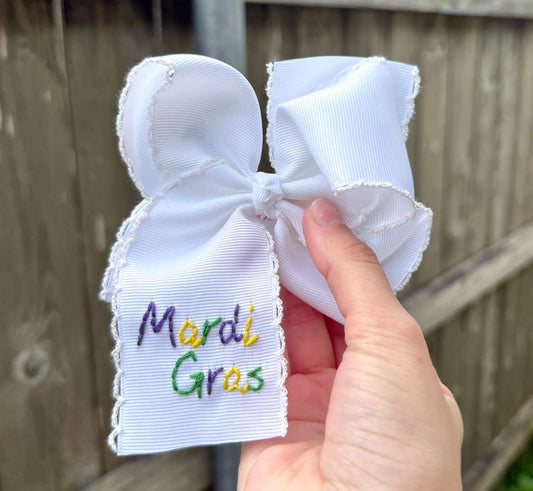 5" Mardi Gras on white with headband
