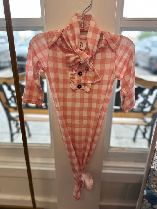 Pink and White Gingham Knotted Bow Gown