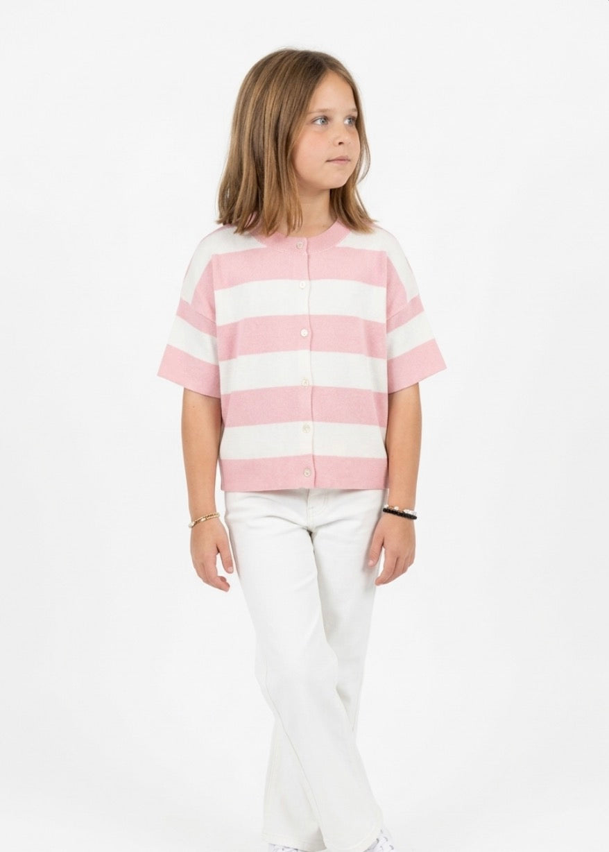 Girls Striped Button Down Knitted Top