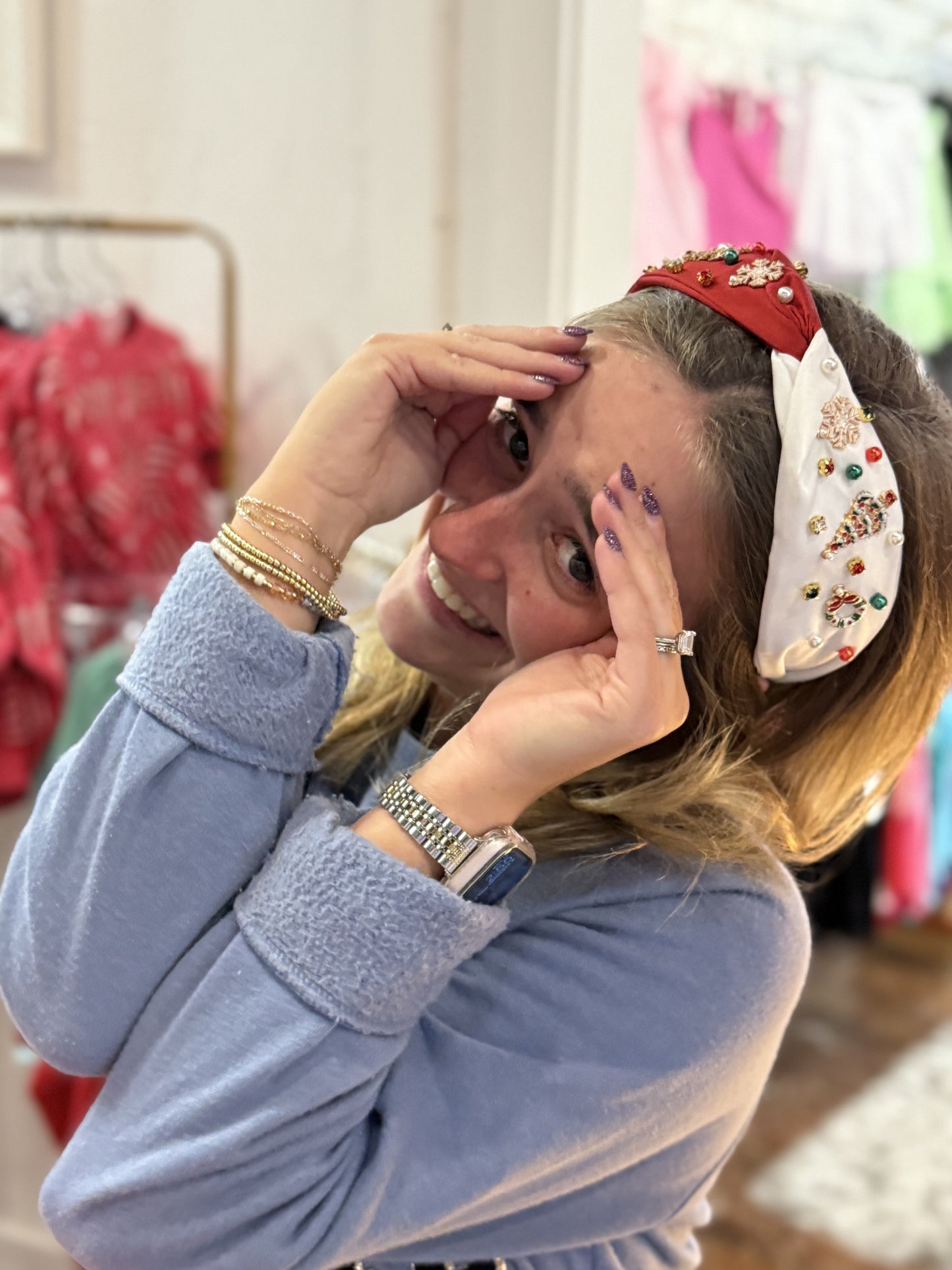 SPLIT RED/WHITE  CHRISTMAS HEADBAND