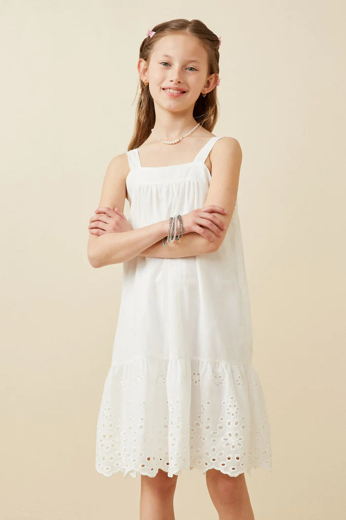 Girls Eyelet Embroidered Flutter Sleeve Scallop Hem Dress