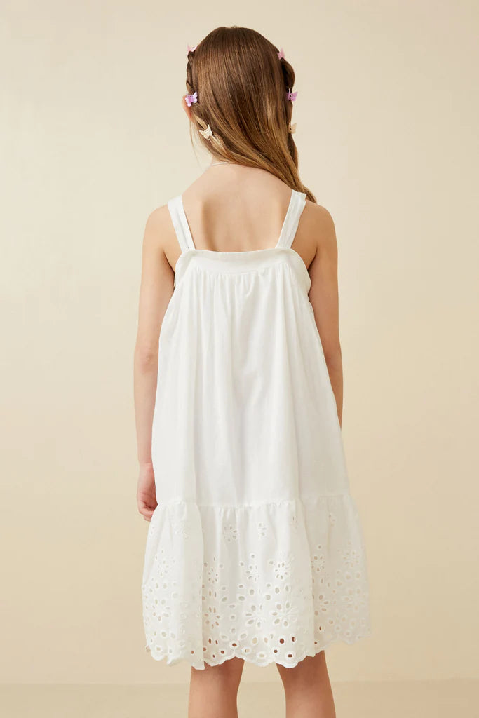 Girls Eyelet Embroidered Flutter Sleeve Scallop Hem Dress